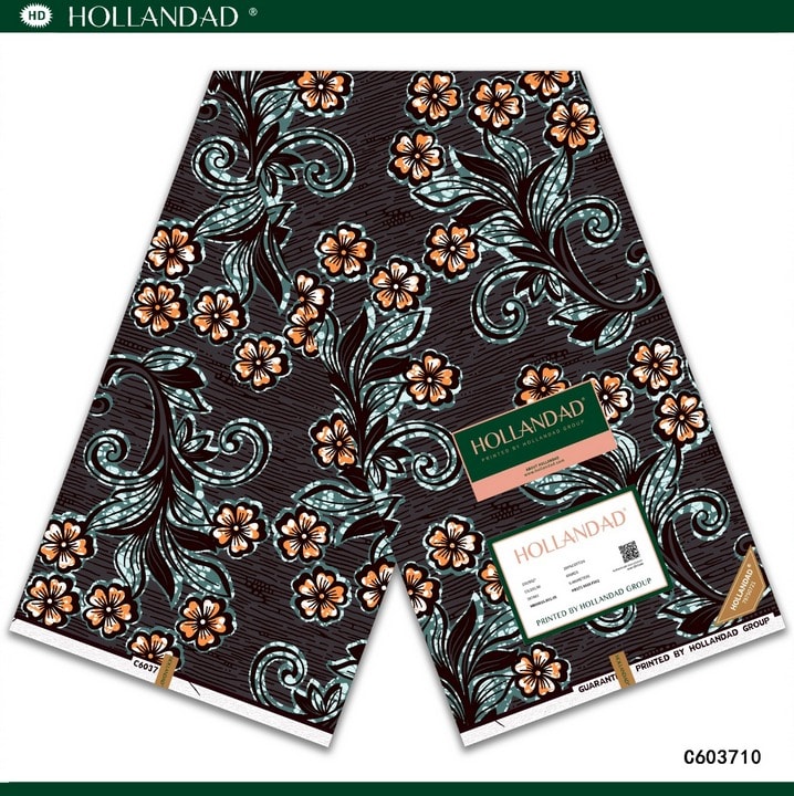HOLLANDAD® Premium African Print Wax Fabric – Elegant Floral Motif (6 Yards)