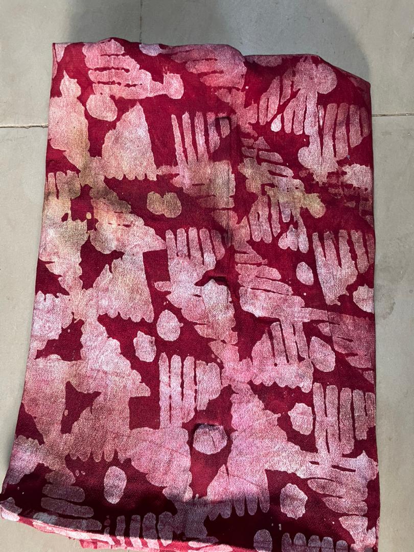 Artisanal Hand-Dyed Adire – Crimson Marble Abstract