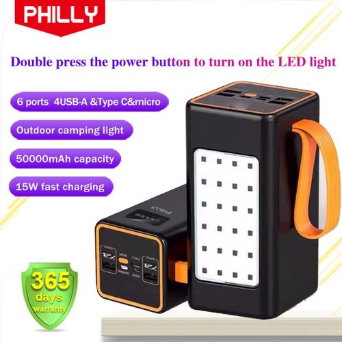 Philly 50000 MAh Super Fast Charger Power Bank With Outdoor LED Lights