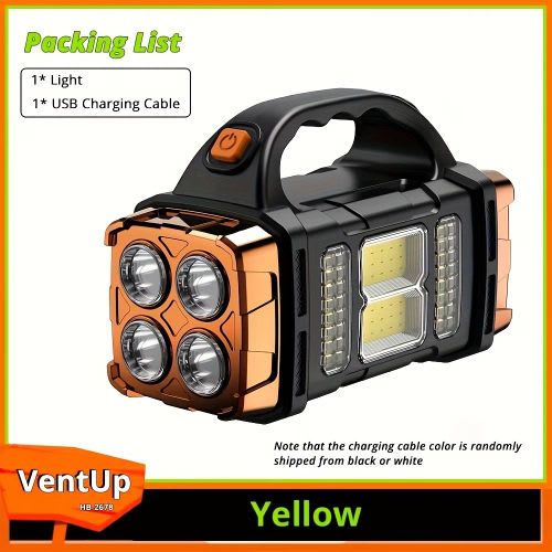 Solar Rechargeable High Lumen LED Flashlight, 3-in-1 Work Light Searchlight Lantern with Power Bank, Waterproof Emergency Torch