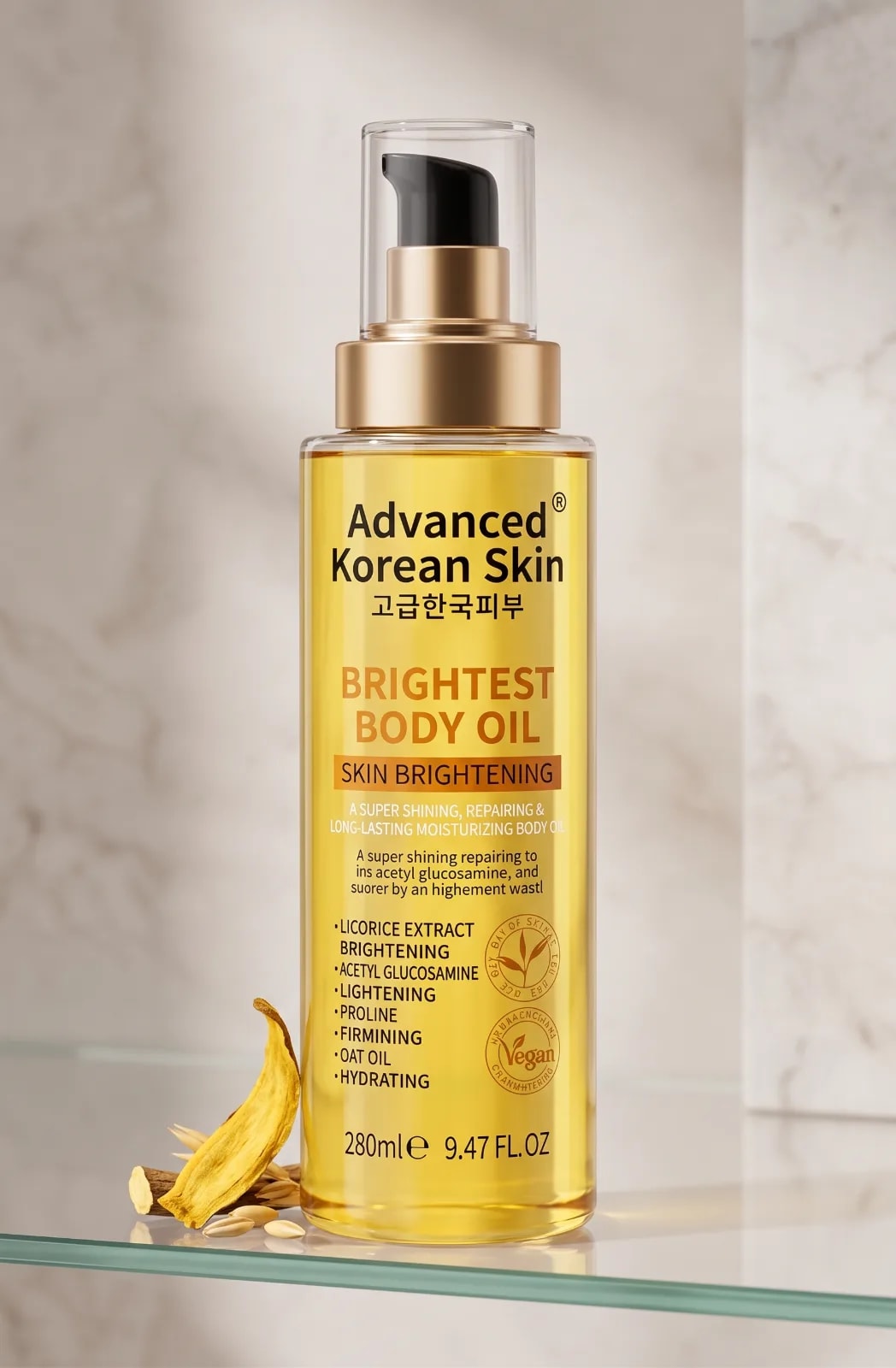 Advanced Korean Skin Brightest Body Oil – Brightening, Firming & Deep Hydration with Licorice & Oat Oil (280ml)