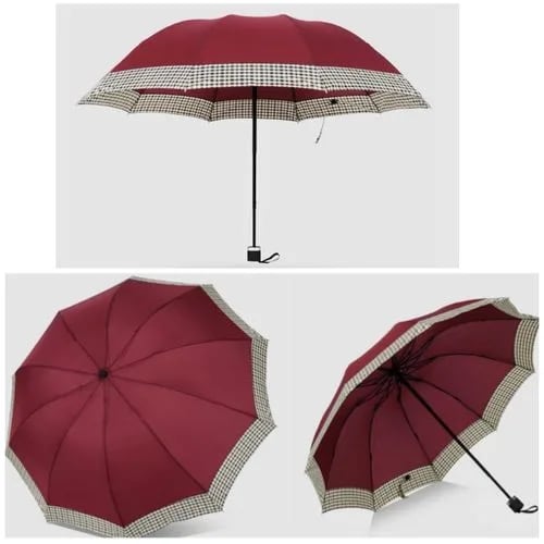 Vintage Checkered Border Folding Umbrella