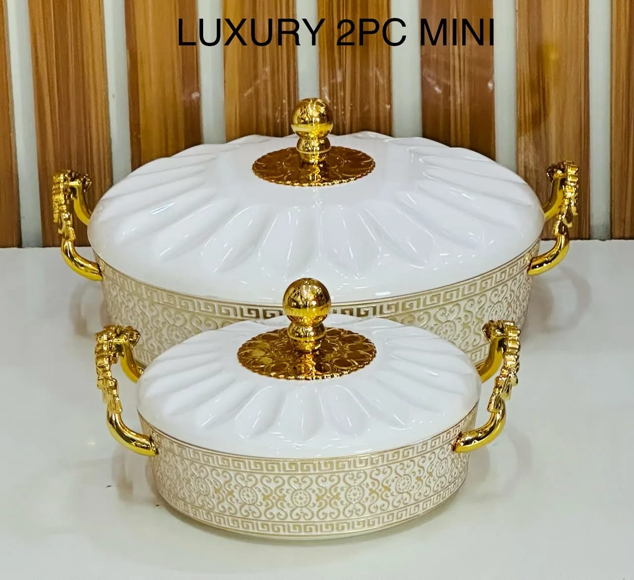 Luxury 2-Piece Mini Food Warmer Set β White & Gold Thermal Dishes