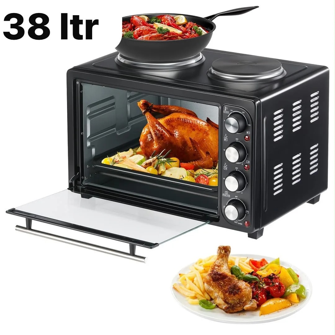 38L Electric Oven with Dual Hotplates – Multi-Function Countertop Cooker & Grill
