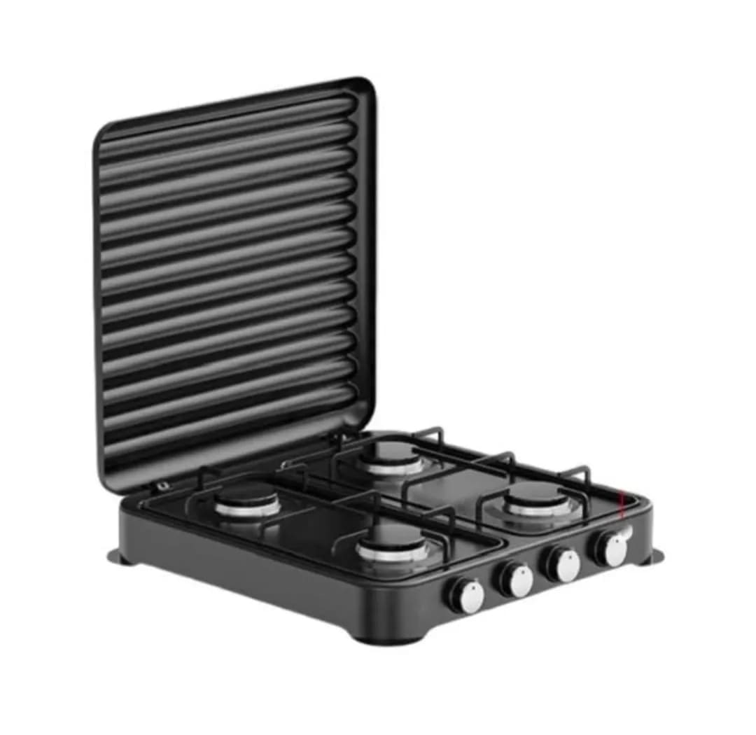 4-Burner Tabletop Gas Cooker with Protective Cover Lid β Matte Black Portable Stove