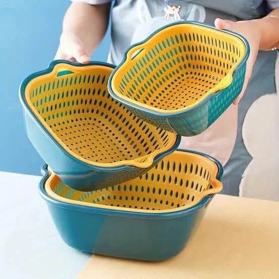 2-in-1 Double-Layer Kitchen Colander & Washing Bowl – Fruit & Vegetable Strainer