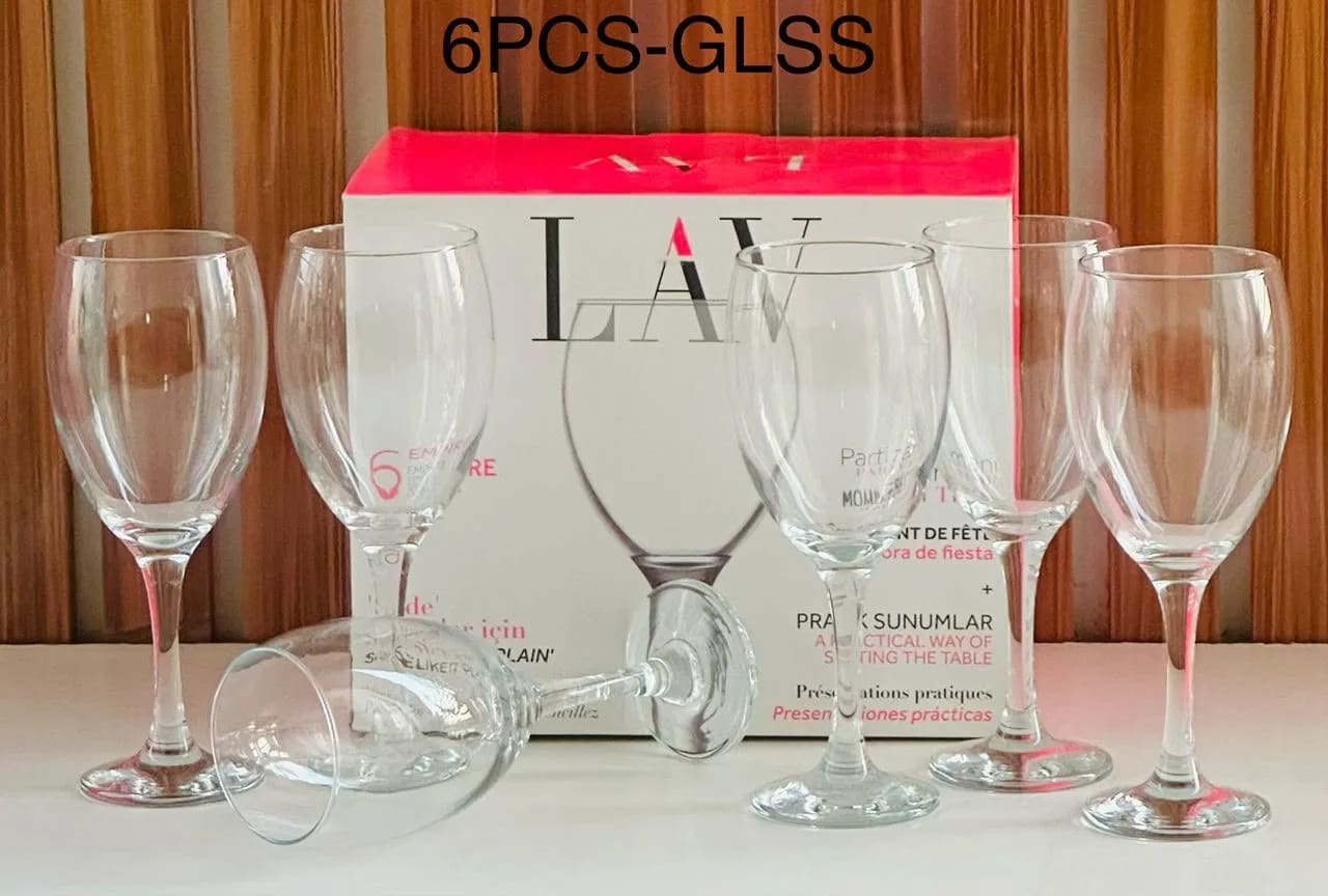 LAV 6-Piece Clear Stemmed Wine Glasses Set β Elegant Water & Juice Goblets