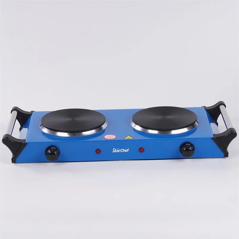 StarChef Double Hotplate Electric Stove with Side Carry Handles β Blue Countertop Cooker