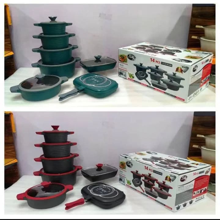 BMS 7-Piece Non-Stick Die-Cast Granite Cookware Set with Double Grill Pan & Roaster