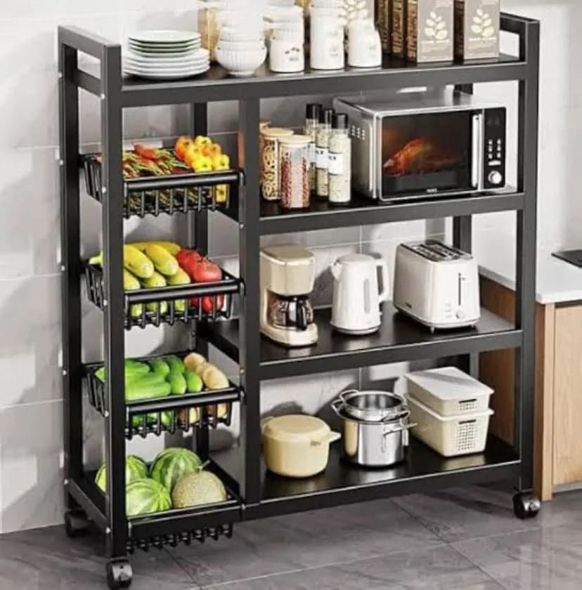 Multi-Tier Kitchen Bakerβs Rack with Pull-Out Fruit Baskets & 360Β° Rolling Wheels β Heavy-Duty Storage Organizer