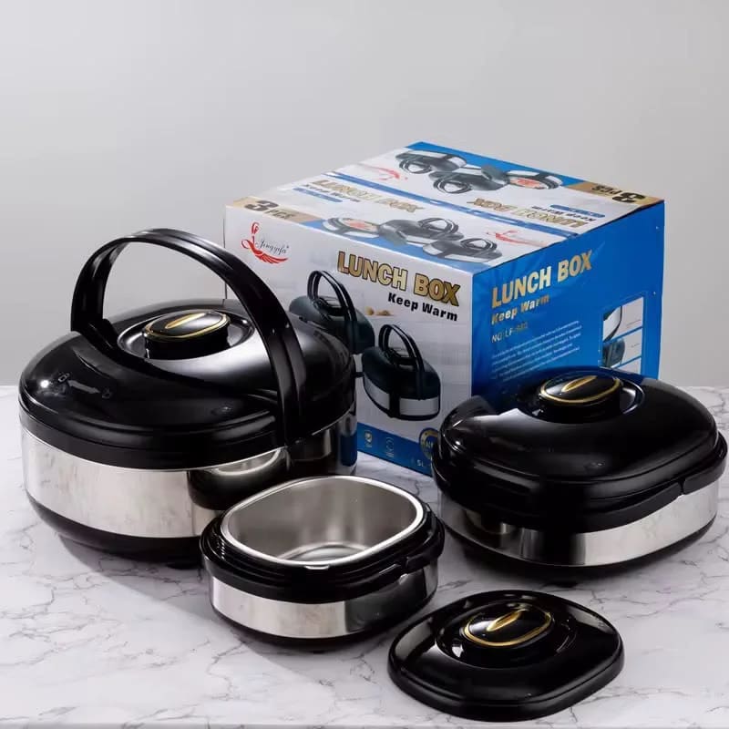 3-Piece Insulated Thermal Food Warmer Casserole Set – Stainless Steel Hot Pot Lunch Box