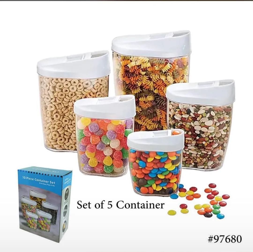 5-Piece Airtight Food Storage Container Set with Easy-Pour Flip Lids – Clear Pantry & Cereal Dispensers
