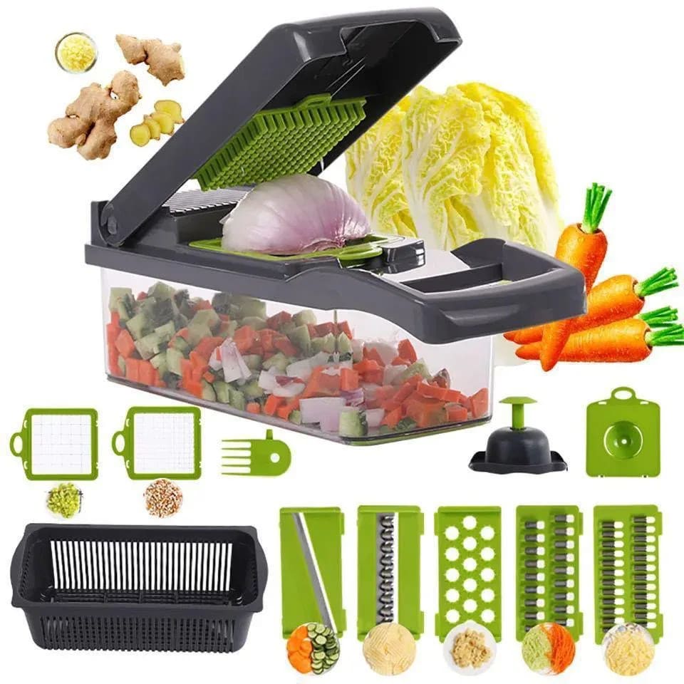 Multi-Functional Vegetable Chopper, Dicer & Mandoline Slicer with Drain Basket β Kitchen Salad & Onion Cutter