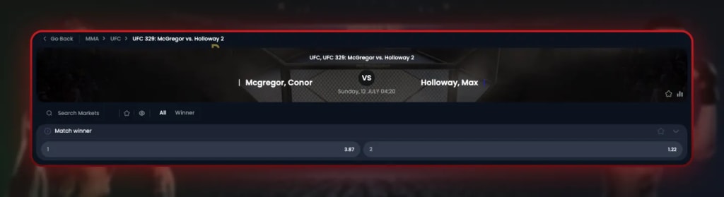 cGregor vs Holloway UFC 329 betting odds at Jackbit Casino