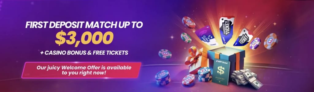 WPT Global First Deposit Match-Up Bonus + Free Tickets