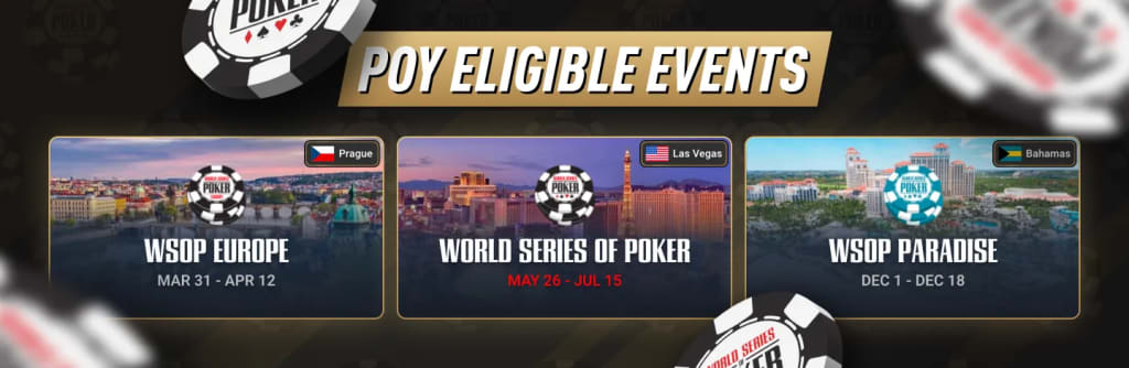 2026 WSOP Player of the Year eligible events across Prague, Las Vegas and Paradise