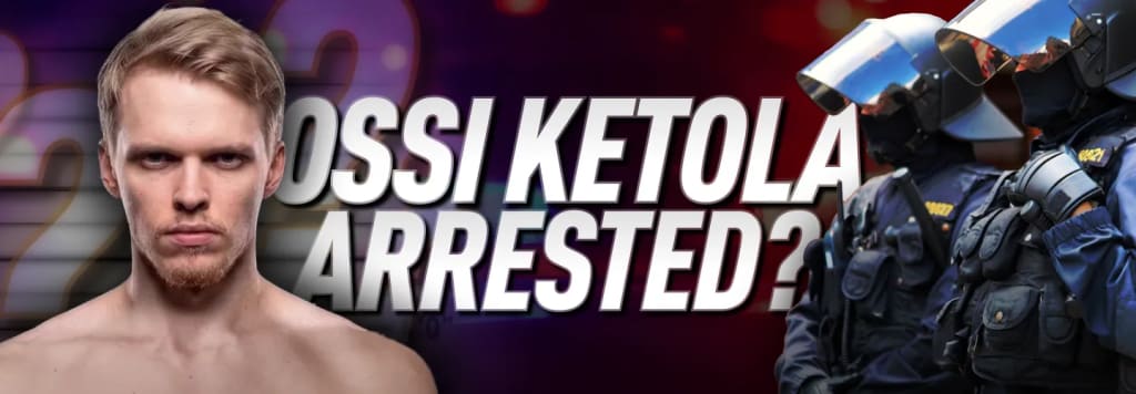 Ossi Ketola pictured beside Finnish riot police under the headline Ossi Ketola Arrested?