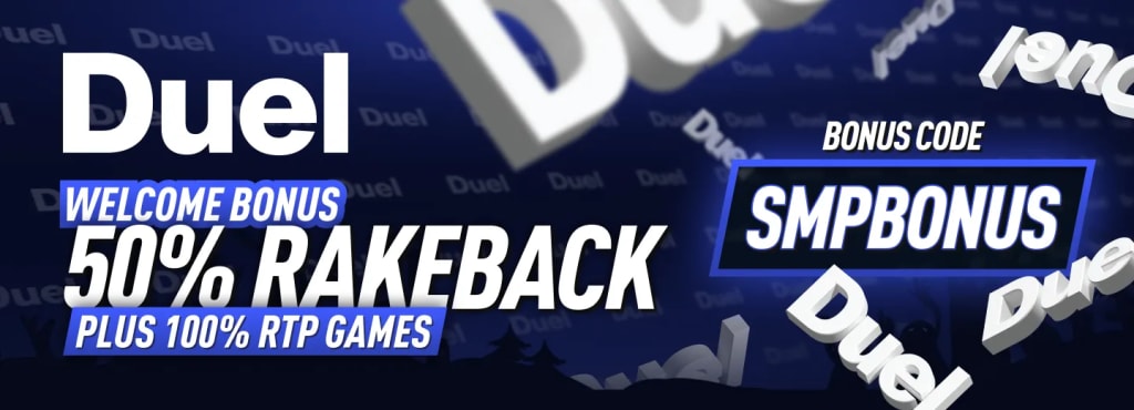 Duel Casino bonus code SMPBONUS 2026 - 99.9% RTP and instant 50% rakeback