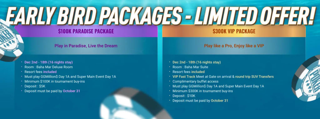 WSOP Paradise 2026 early bird packages - $100K Paradise Package and $300K