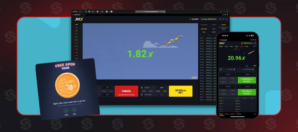 JetX crash casino game by SmartSoft Gaming with multiplier display