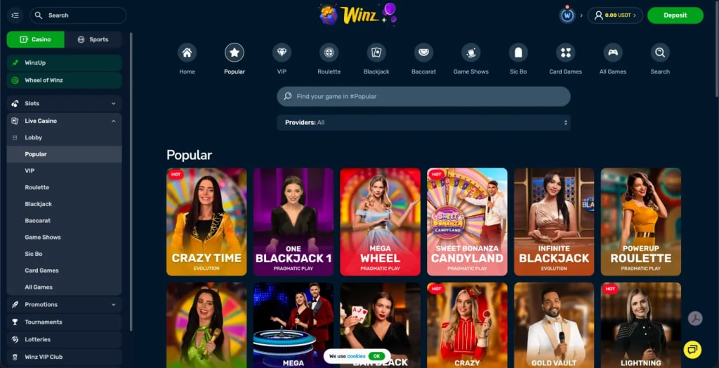 Winz Casino Live Casino Games - The Most Popular Games