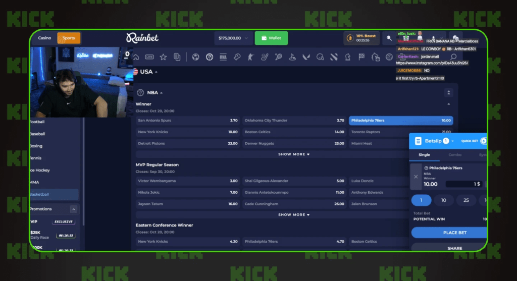 Adin Ross streaming sportsbetting and slot games