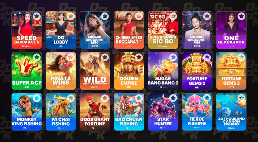 QQPK Casino game selection showing slots and mini games for the wager leaderboard
