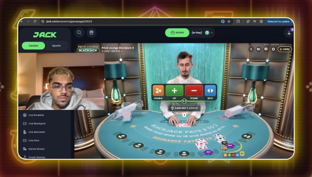 N3ON playing Privé Lounge Blackjack live dealer table on Jack.com