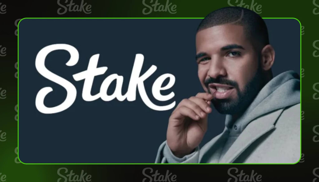 Drake, Stake brand ambassador, with Stake casino branding