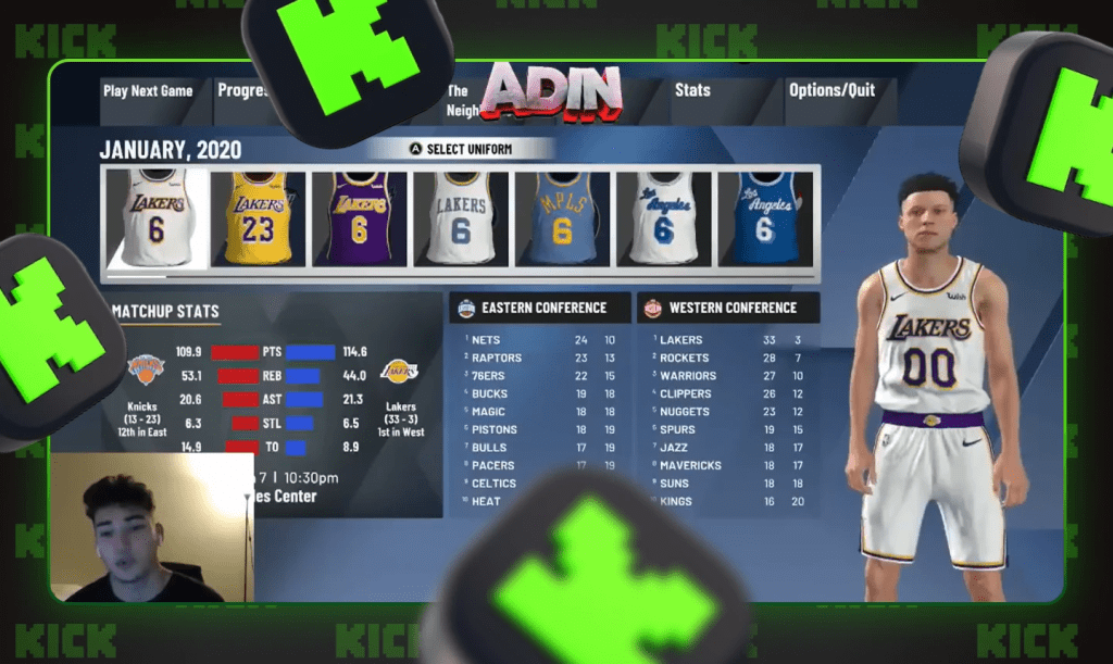Adin Ross in his early streaming career playing NBA 2K