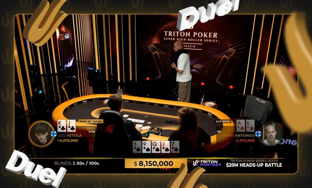 No hard feelings. Antonius and Ketola embrace at the table seconds after the $20 million match ends.
