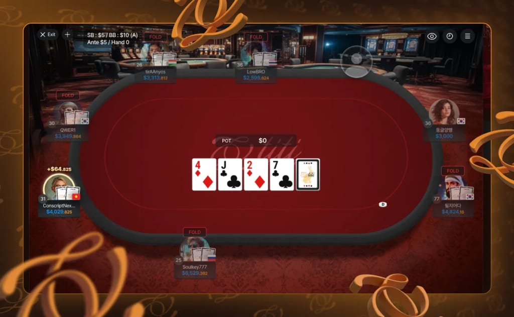 Titi Poker Hold'em cash game and 8-max table with $5-$10 blinds