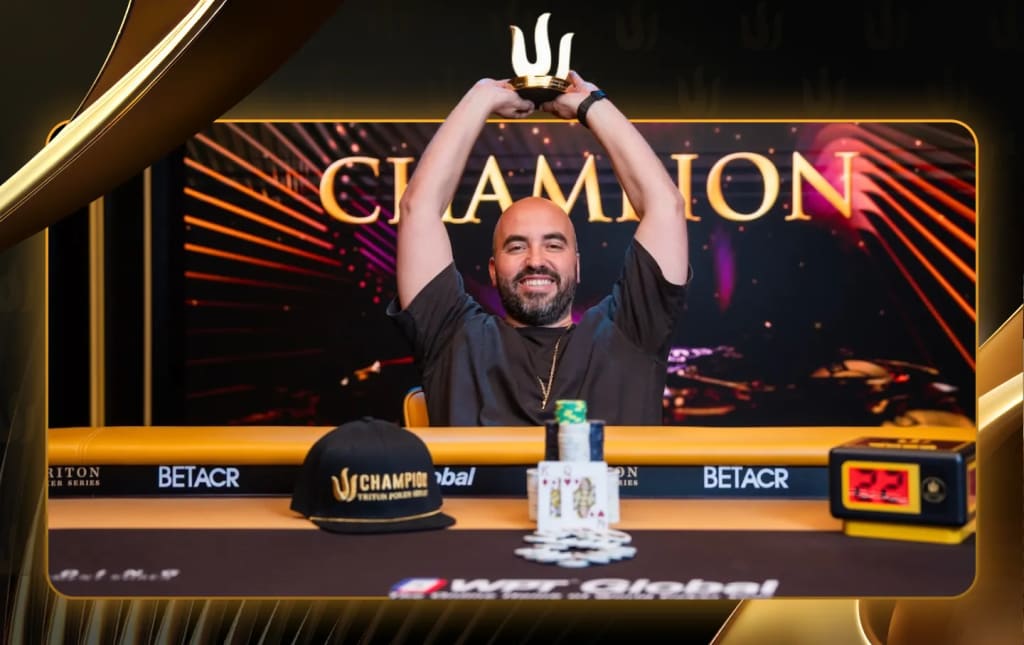 Bryn Kenney celebrating as champion - biggest winner in Triton Poker history