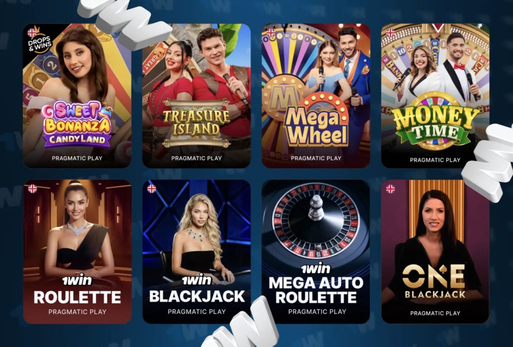 1win live casino tables powered by Pragmatic Play showing live blackjack roulette and game shows