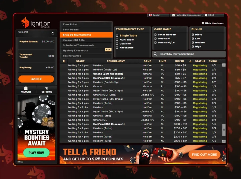 Interface of a modern online casino showing game lobby and promotional banner