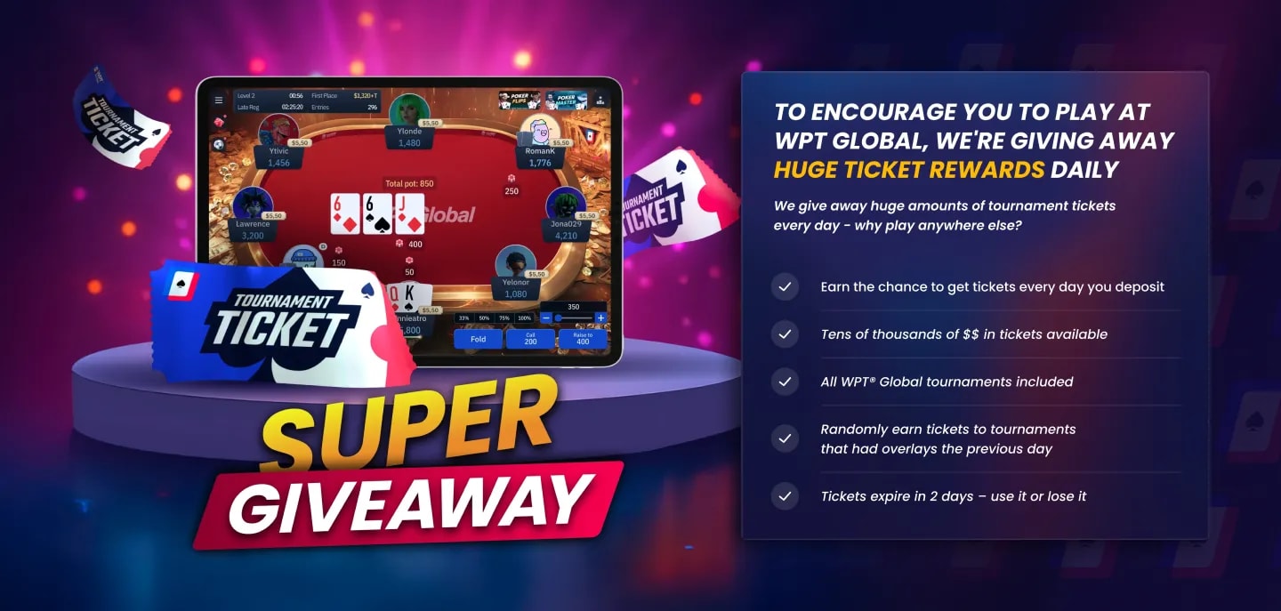 Win amazing poker tournament tickets daily!