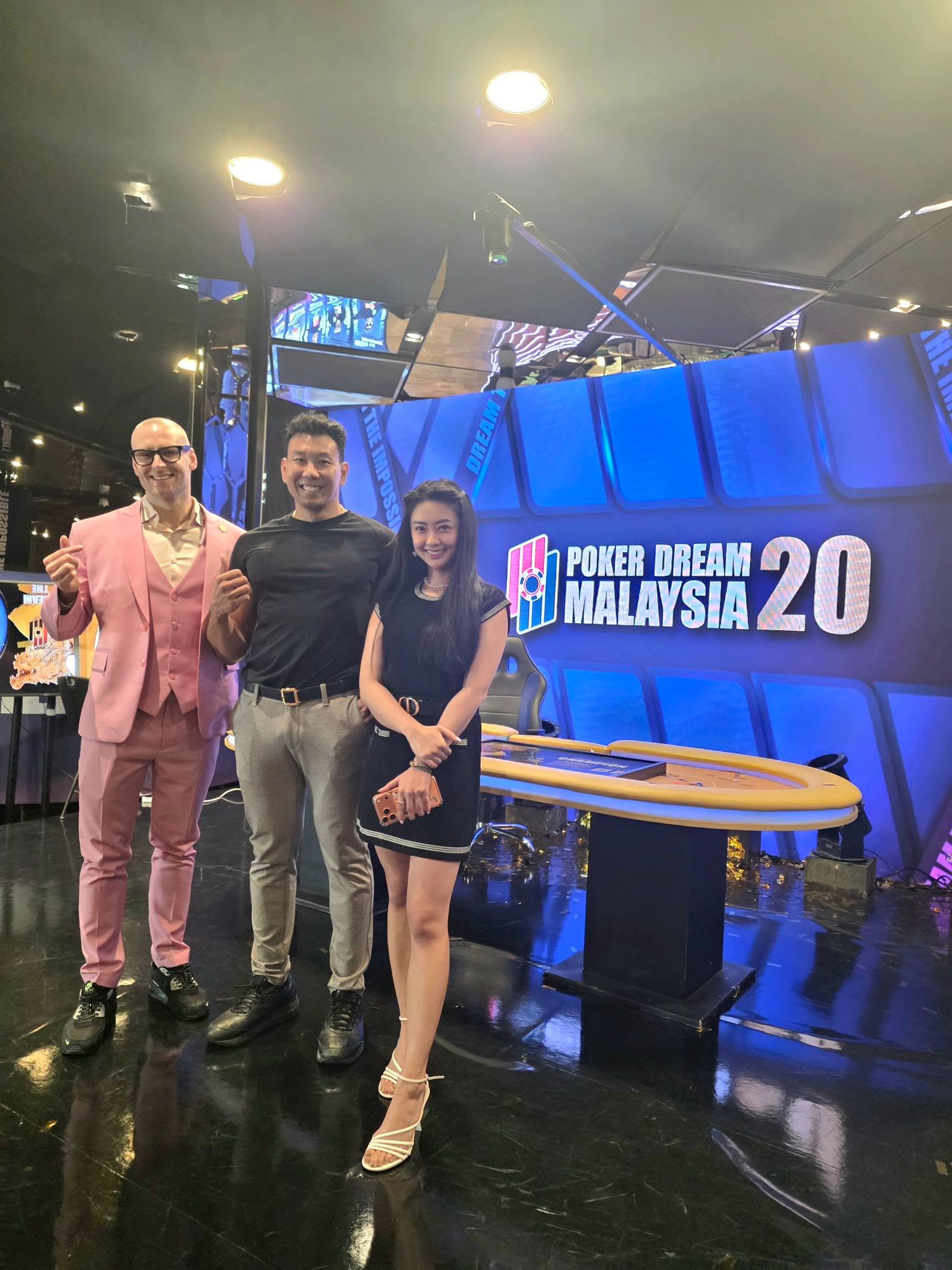 Naphat "Dew" Liamsanguan with Poker Dream Hosts Grant and Veronica
