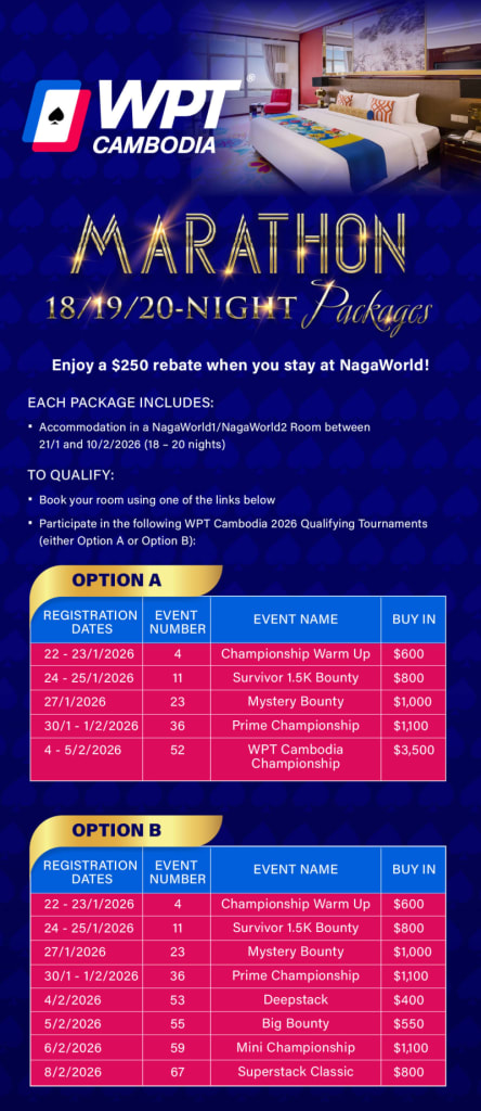 WPT Cambodia 2026 Marathon Promos