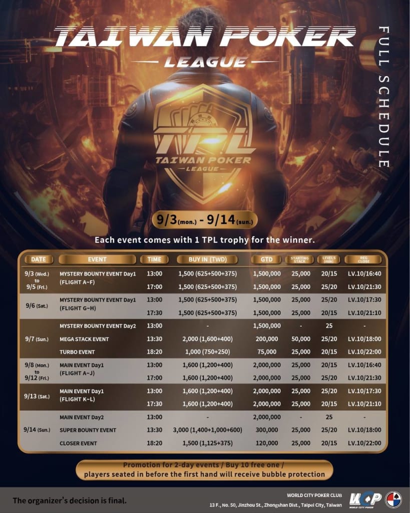 Taiwan Poker League in September