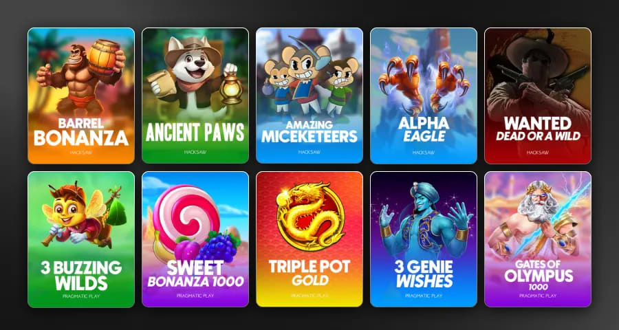 WSM Casino crypto game library featuring 5,000+ slots, live dealer games, and integrated sportsbook.