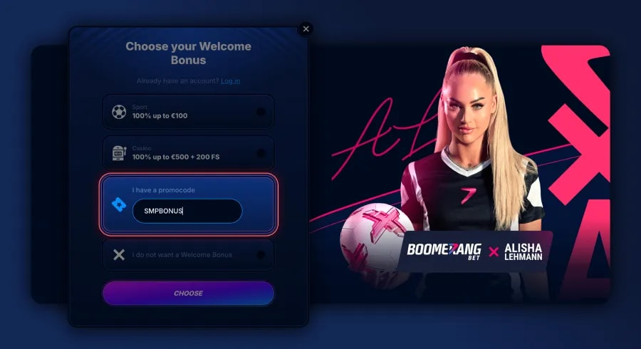 Choose Your Bonus - Boomerang Bet Bonus Code