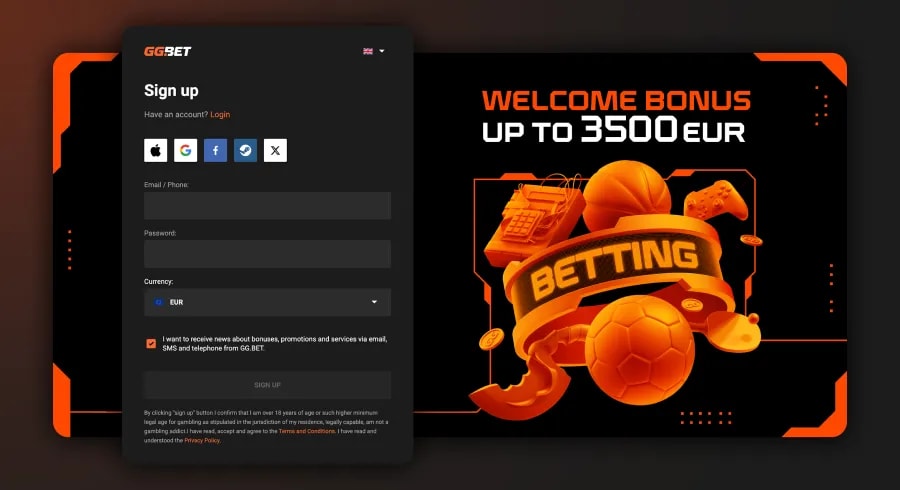 Sign Up - GGBet Promo Code Offer