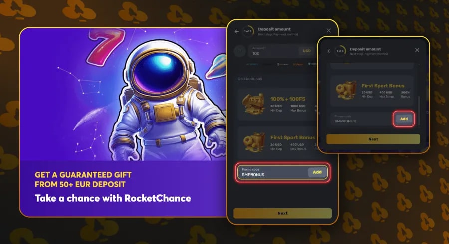 Add SMPBONUS RocketPlay Promo Code