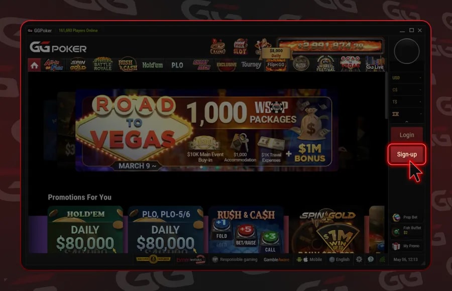 GGPoker Lobby - Sign Up