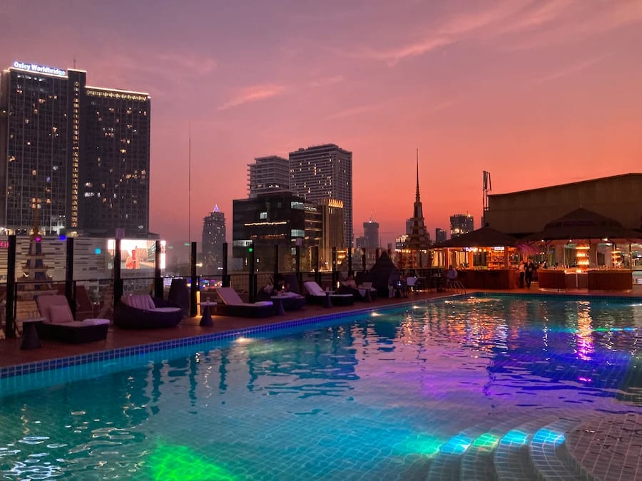 Nagaworld's pool during the night