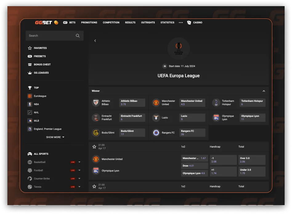 GGBet - Pre-match and live betting on Sports