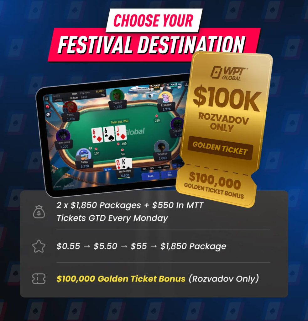 WPT Global 100000 dollar Golden Ticket bonus for Festival Rozvadov Main Event winner