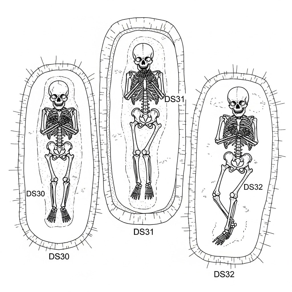 DS32 burial position showing child laid on back with specific arm and leg positioning in undercut