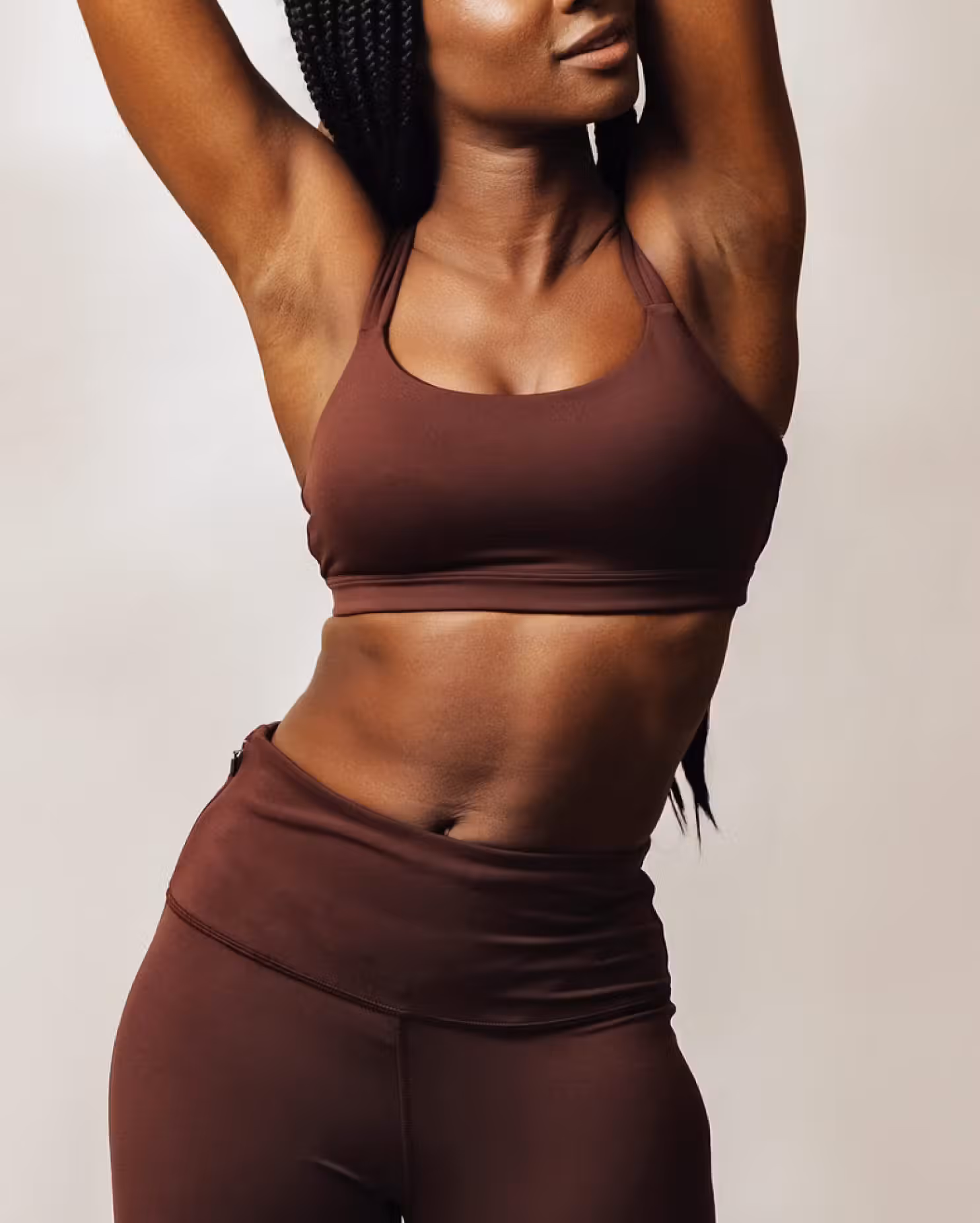 African-American woman in sports bra