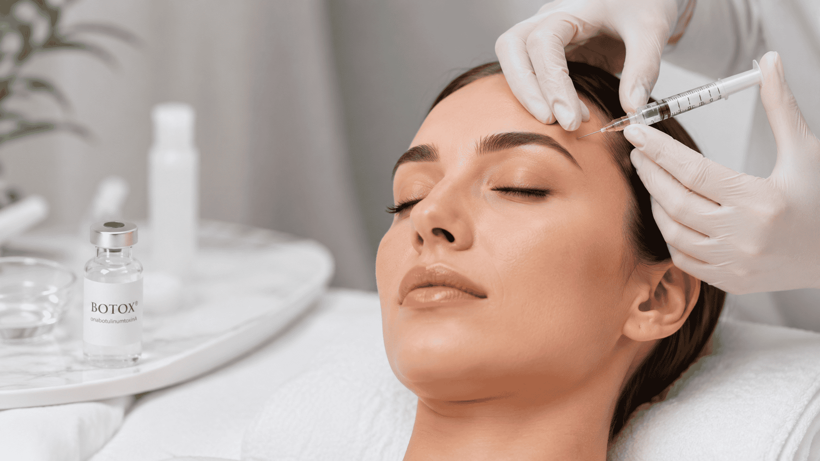 What Does BOTOX® Do - Woman receiving BOTOX® injections in the forehead at a medical aesthetics clinic